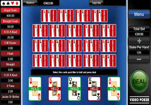 Aperçu Video Poker Jack or Better Multihand